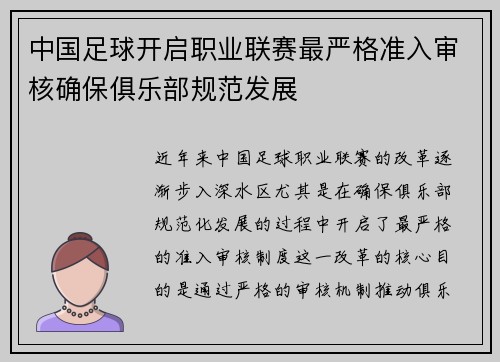 中国足球开启职业联赛最严格准入审核确保俱乐部规范发展 中国足球开启职业联赛最严格准入审核确保俱乐部规范发展