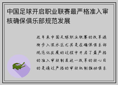 中国足球开启职业联赛最严格准入审核确保俱乐部规范发展 中国足球开启职业联赛最严格准入审核确保俱乐部规范发展